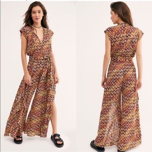 Free People Multicolor Patterned Wide-Leg Jumpsuit